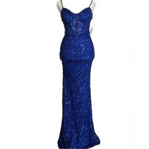 Windsor Women’s Rosalia Sweetheart Mermaid Sequin Blue Formal Dress